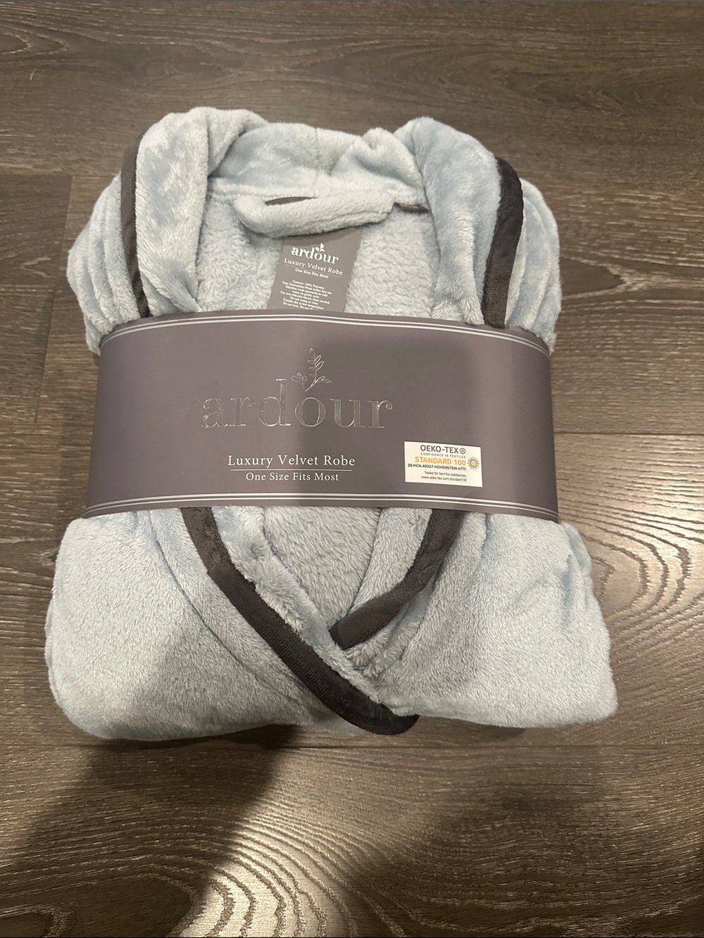 Luxury Velvet Robe in Light Gray with Dark Trim - NWT